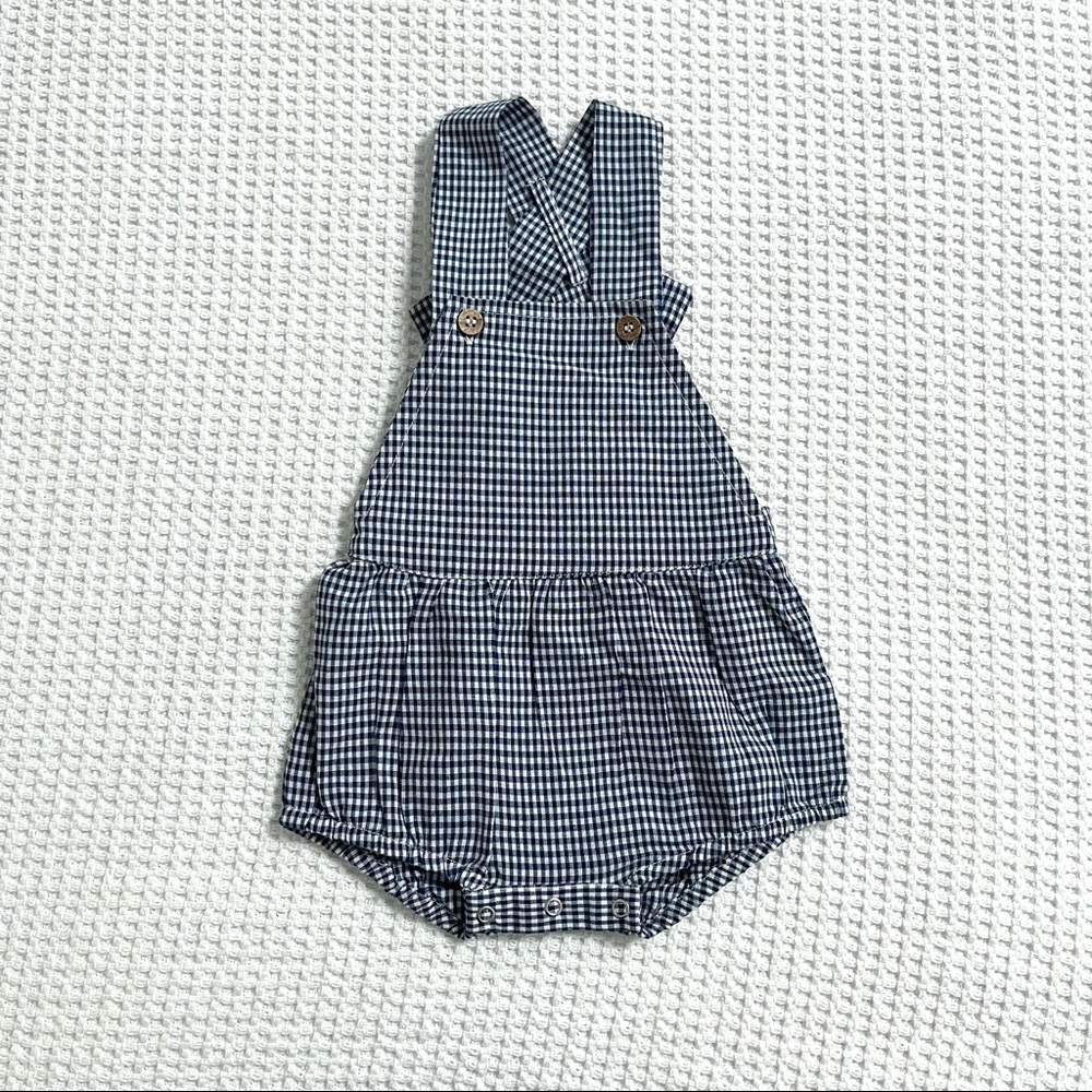 lililotte navy and white checkered romper 3-6 months